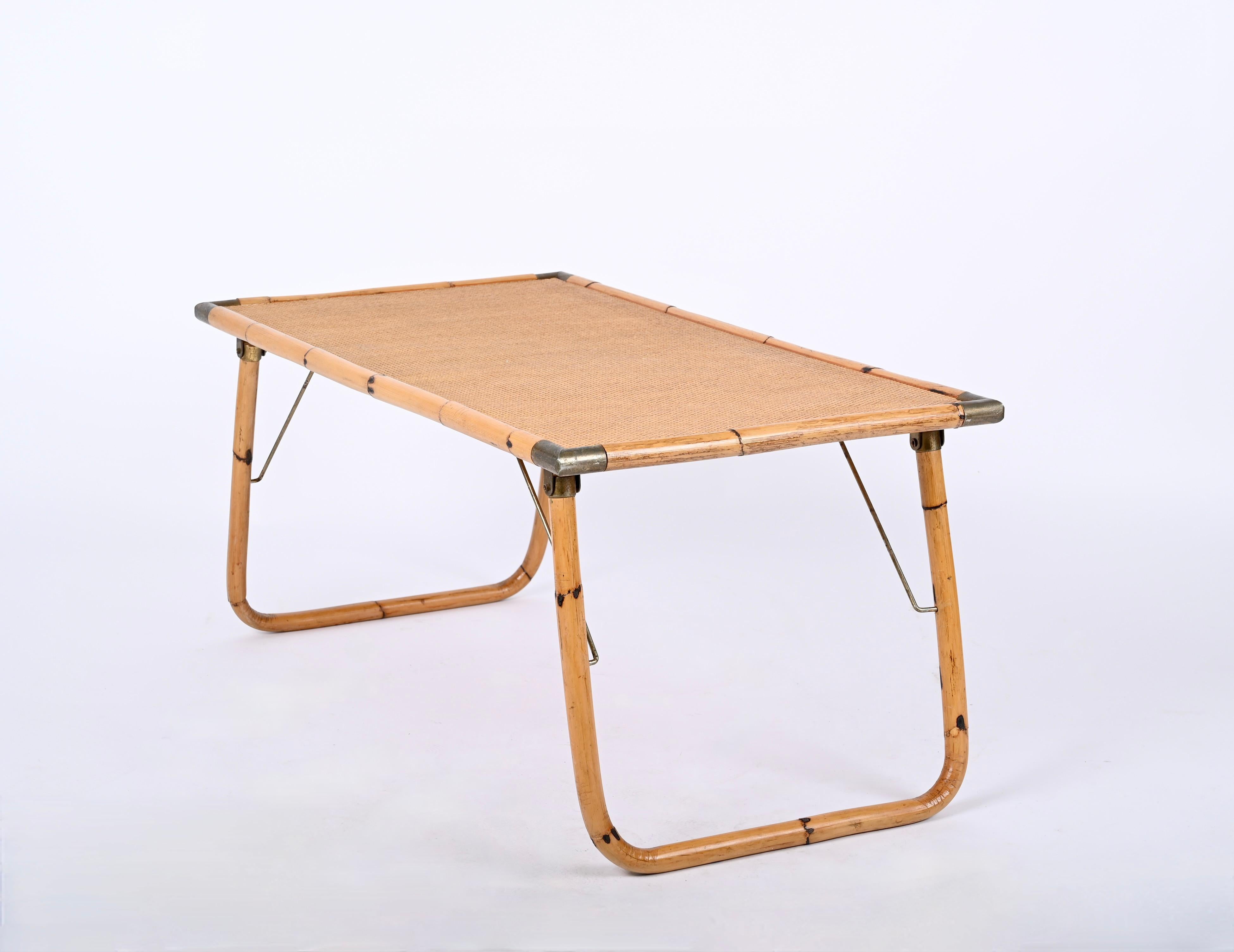 Midcentury Folding Bamboo and Brass Coffee Table, Italy 1960s For Sale 7