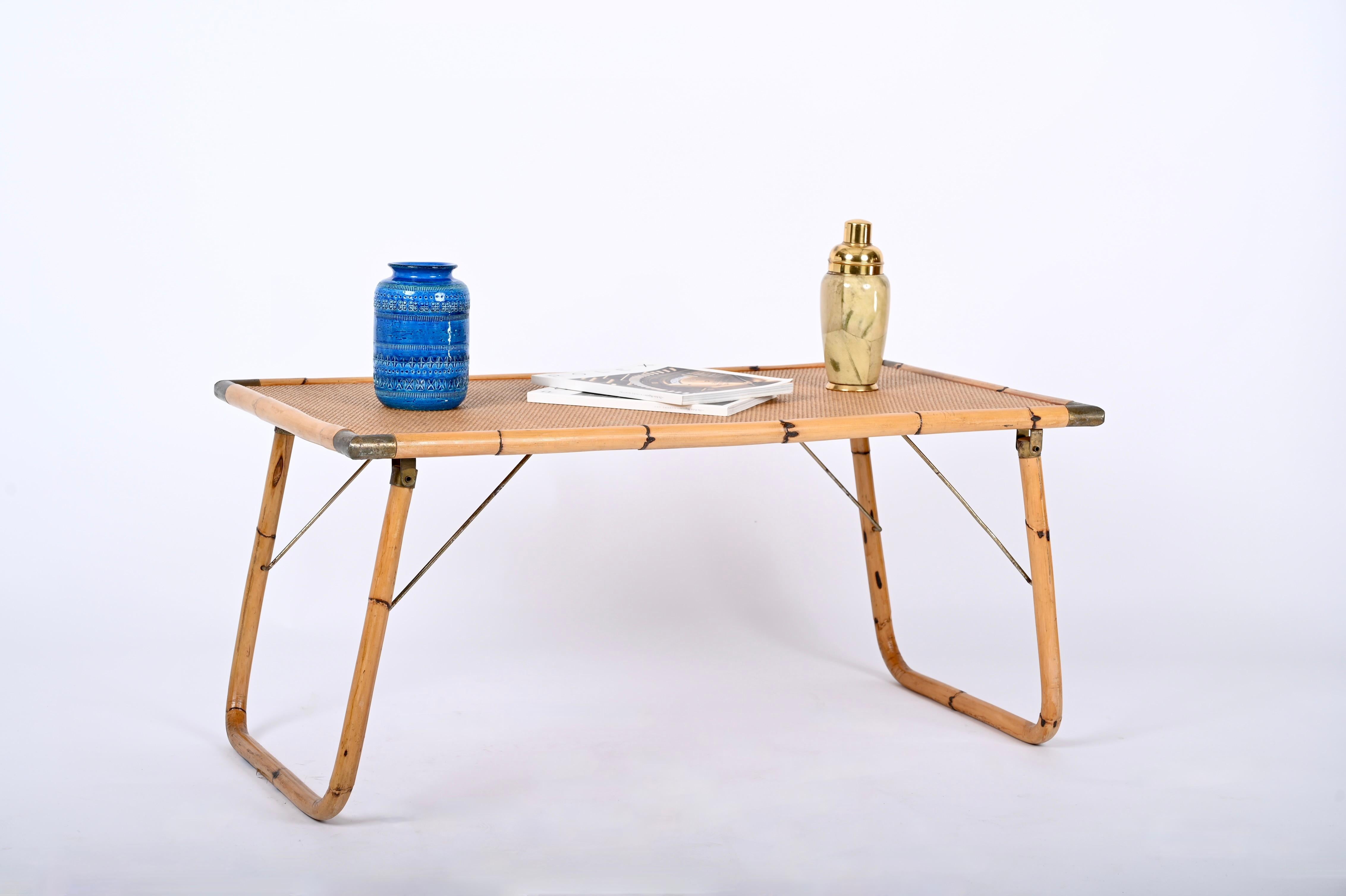 Midcentury Folding Bamboo and Brass Coffee Table, Italy 1960s For Sale 9
