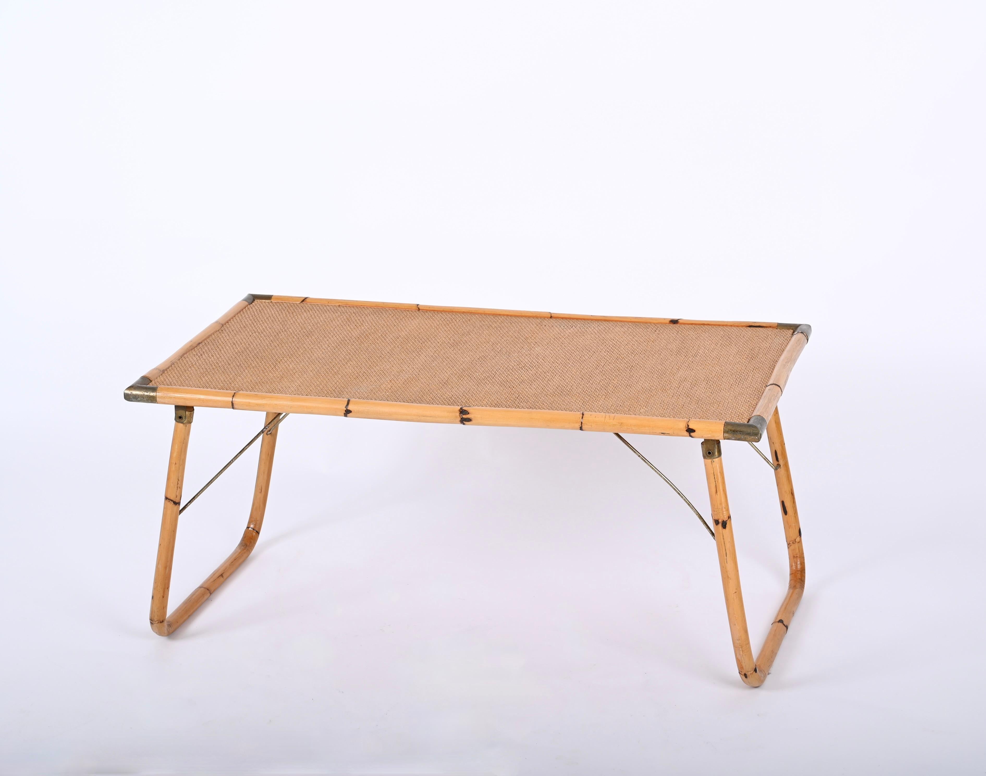 Midcentury Folding Bamboo and Brass Coffee Table, Italy 1960s For Sale 2