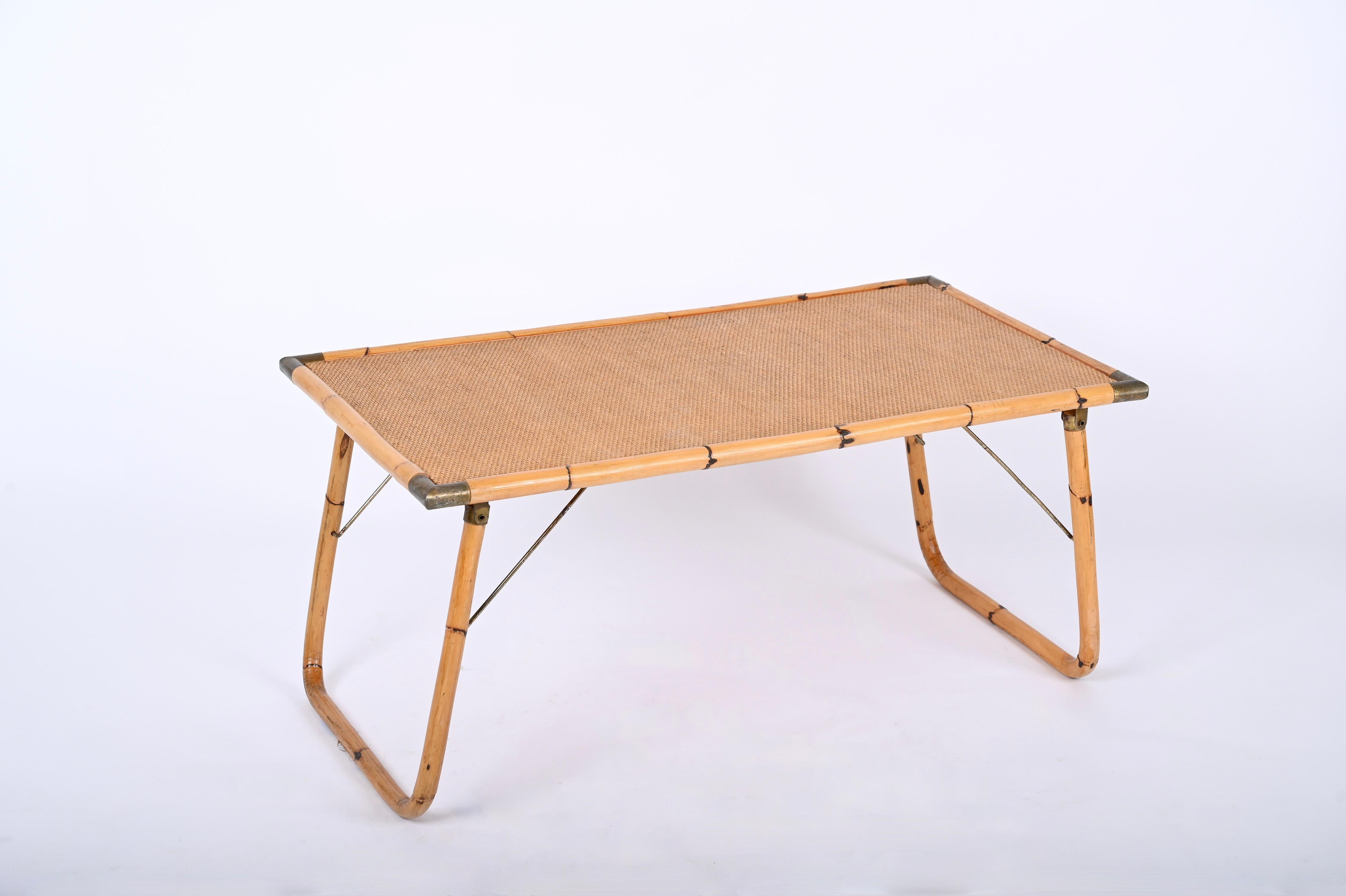 Midcentury Folding Bamboo and Brass Coffee Table, Italy 1960s For Sale 4