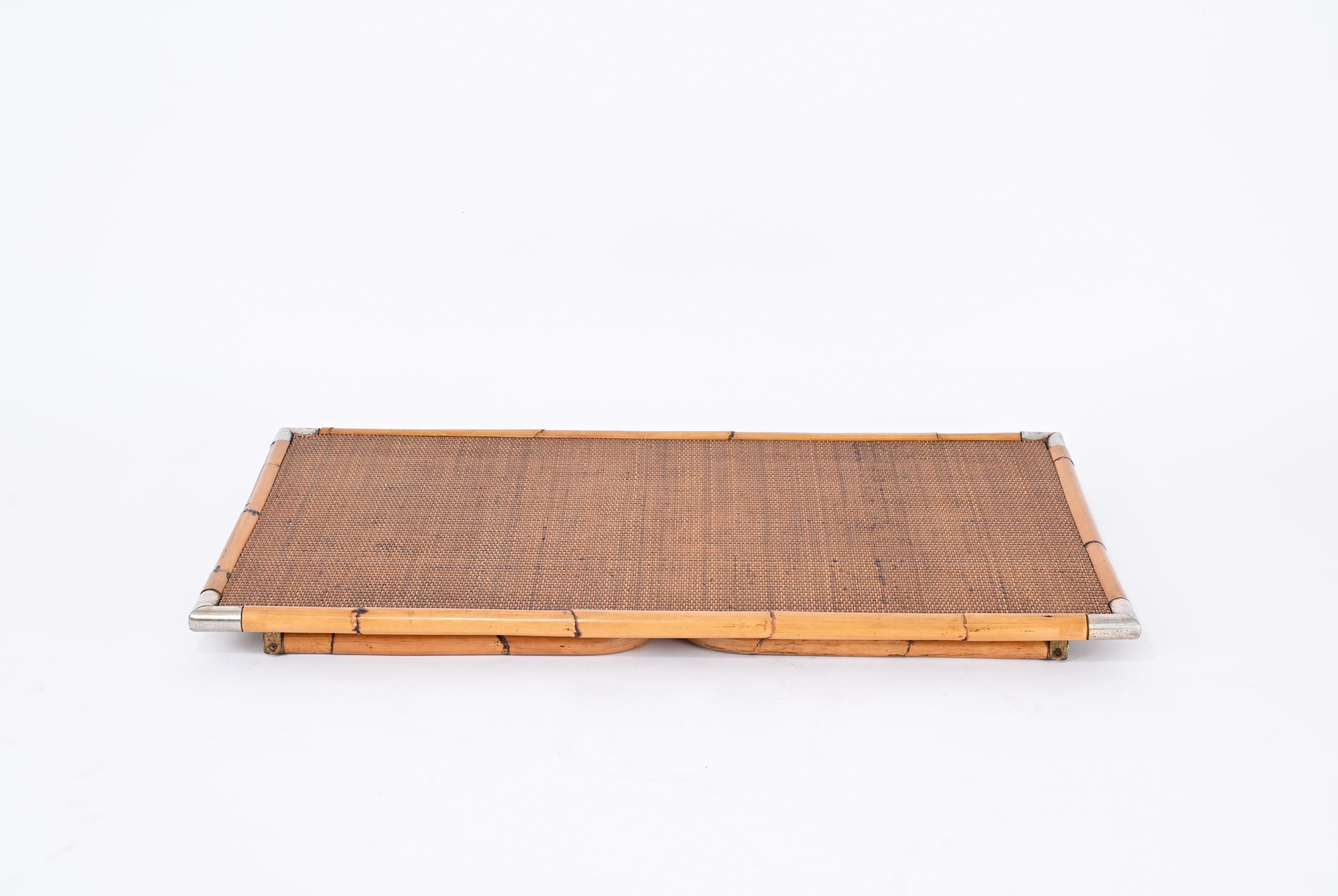 Midcentury Folding Coffee Table in Bamboo, Wicker and Metal, Italy 1960s 5