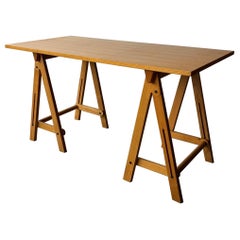 Midcentury Folding Flat Trestle Table aus Italien der 1970er Jahre