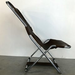 Midcentury Folding Lounge Chair with Metal Frame and Leather