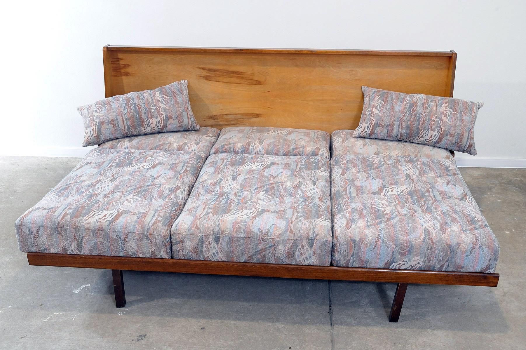 Midcentury Folding Sofa in walnut, 1950s, Czechoslovakia For Sale 9