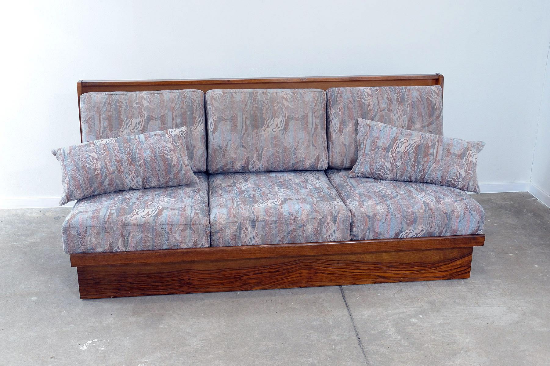 20th Century Midcentury Folding Sofa in walnut, 1950s, Czechoslovakia For Sale