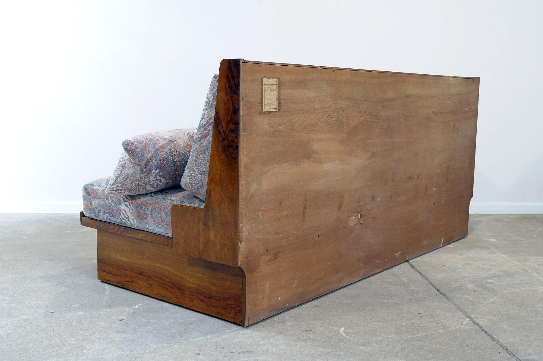 Midcentury Folding Sofa in walnut, 1950s, Czechoslovakia For Sale 14