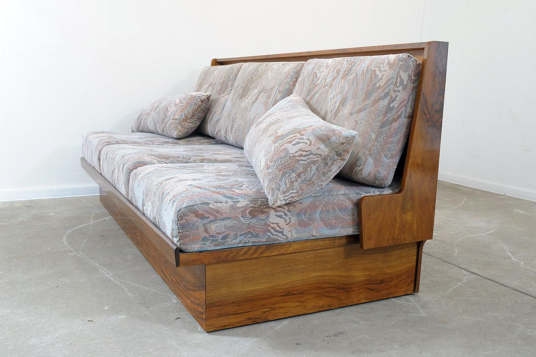 Mid-Century Modern Midcentury Folding Sofa in walnut, 1950s, Czechoslovakia For Sale