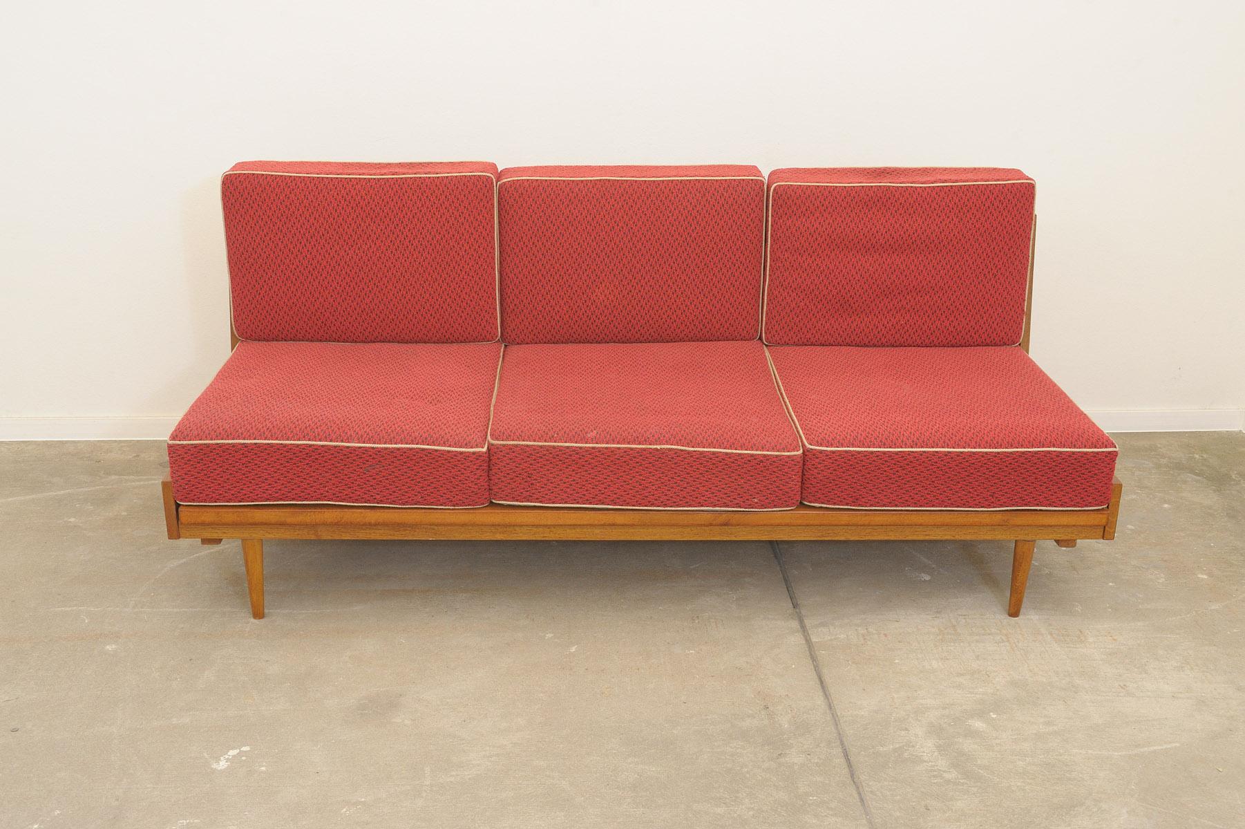 Fabric Midcentury Folding Sofabed by Drevotvar, 1970s, Czechoslovakia For Sale