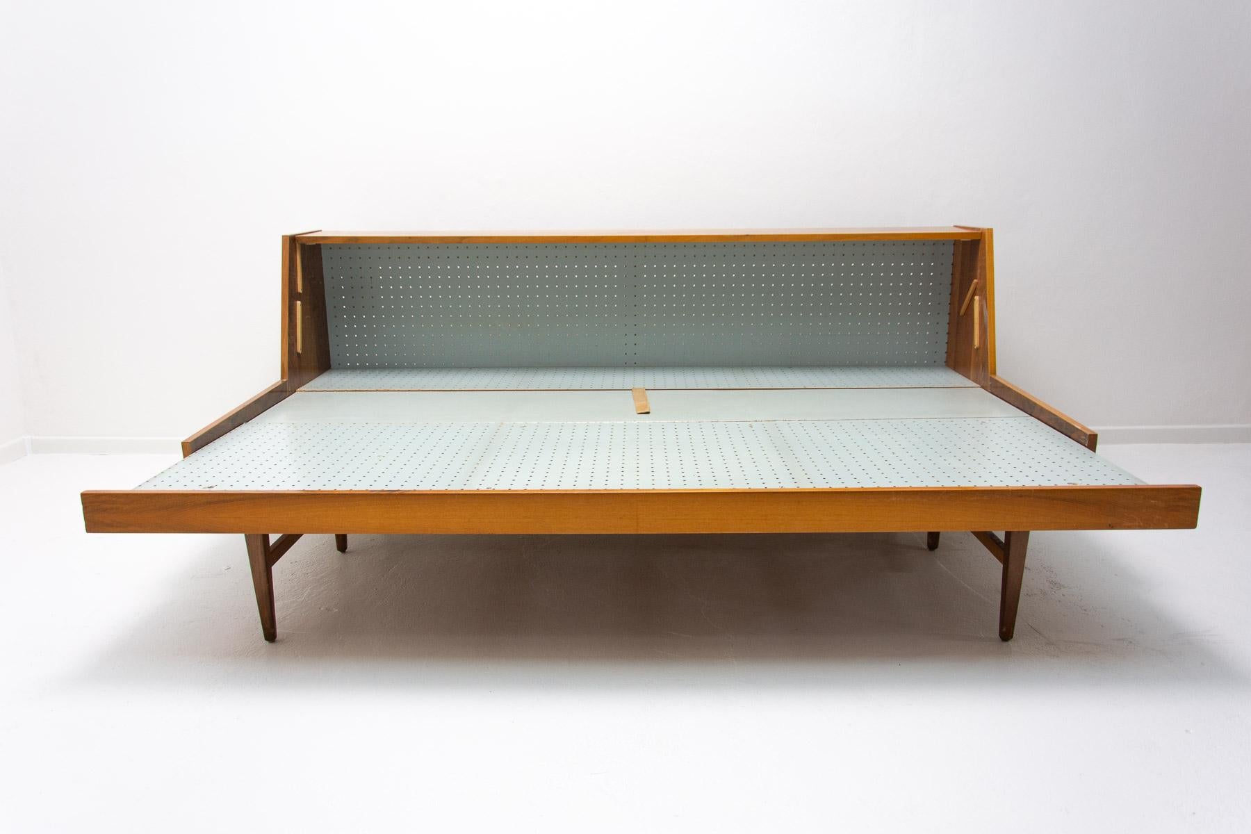  Midcentury Folding Sofabed in Walnut, 1970s, Czechoslovakia 9