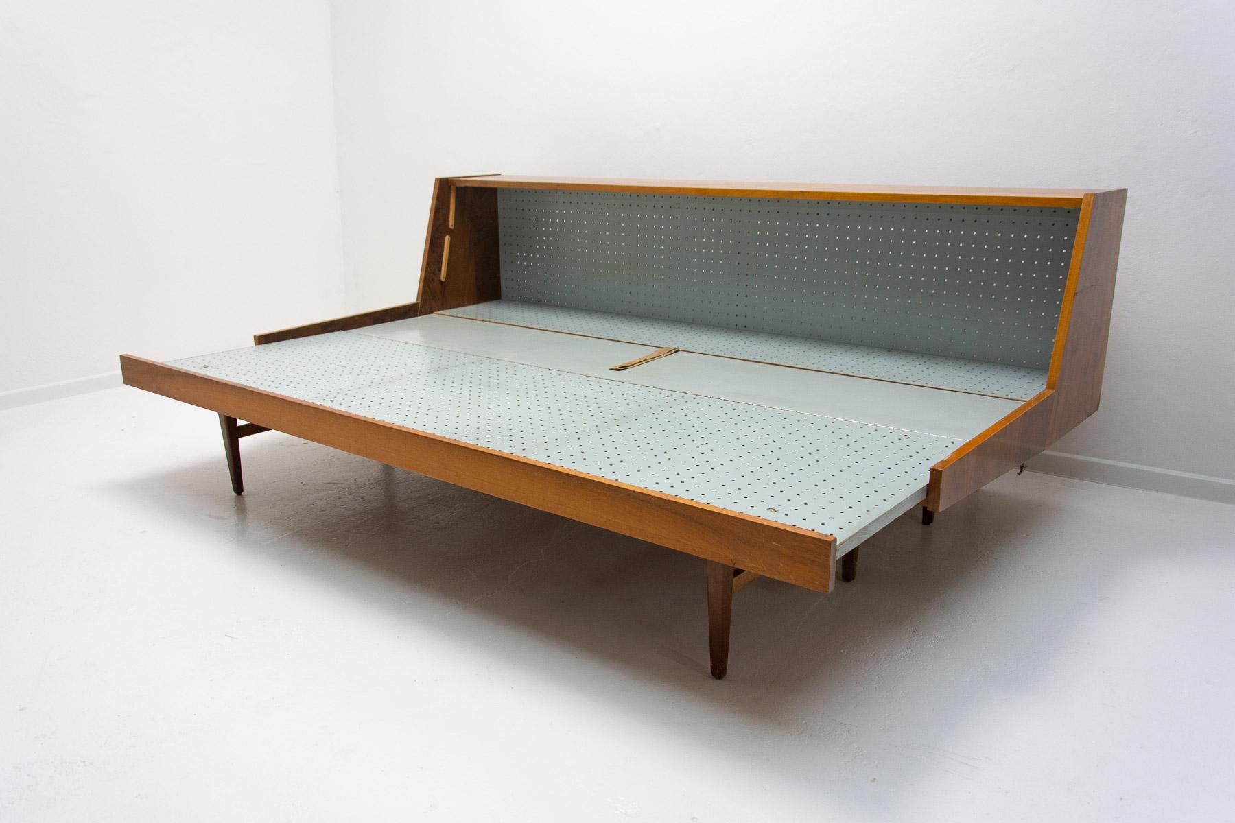  Midcentury Folding Sofabed in Walnut, 1970s, Czechoslovakia 11