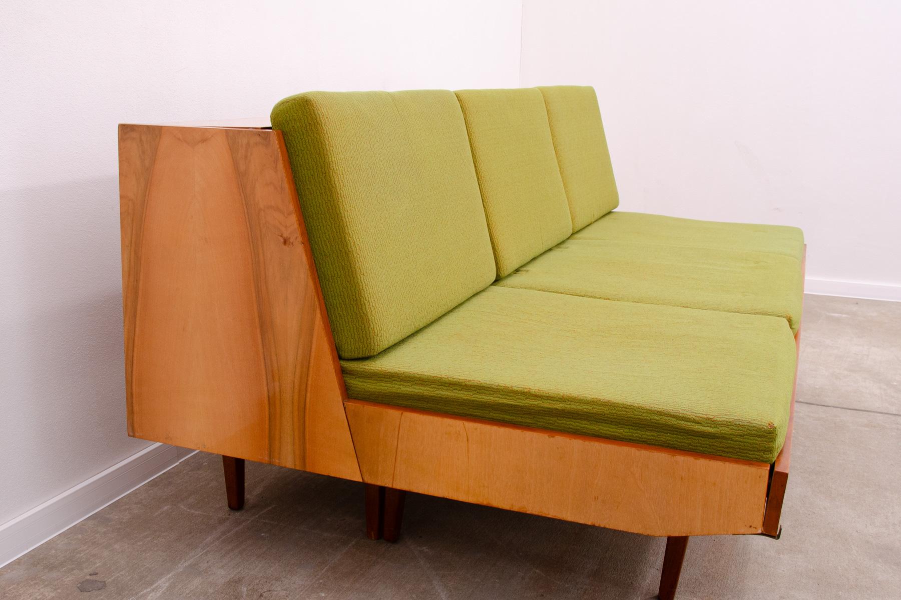 Mid-Century Modern Midcentury Folding Sofabed in Walnut by Jitona, 1970s, Czechoslovakia
