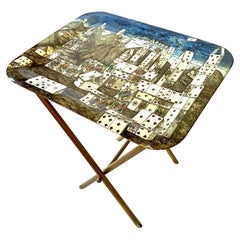 Mesa bandeja plegable de mediados de siglo "Ciudad de naipes", Piero Fornasetti, Italia, años 50