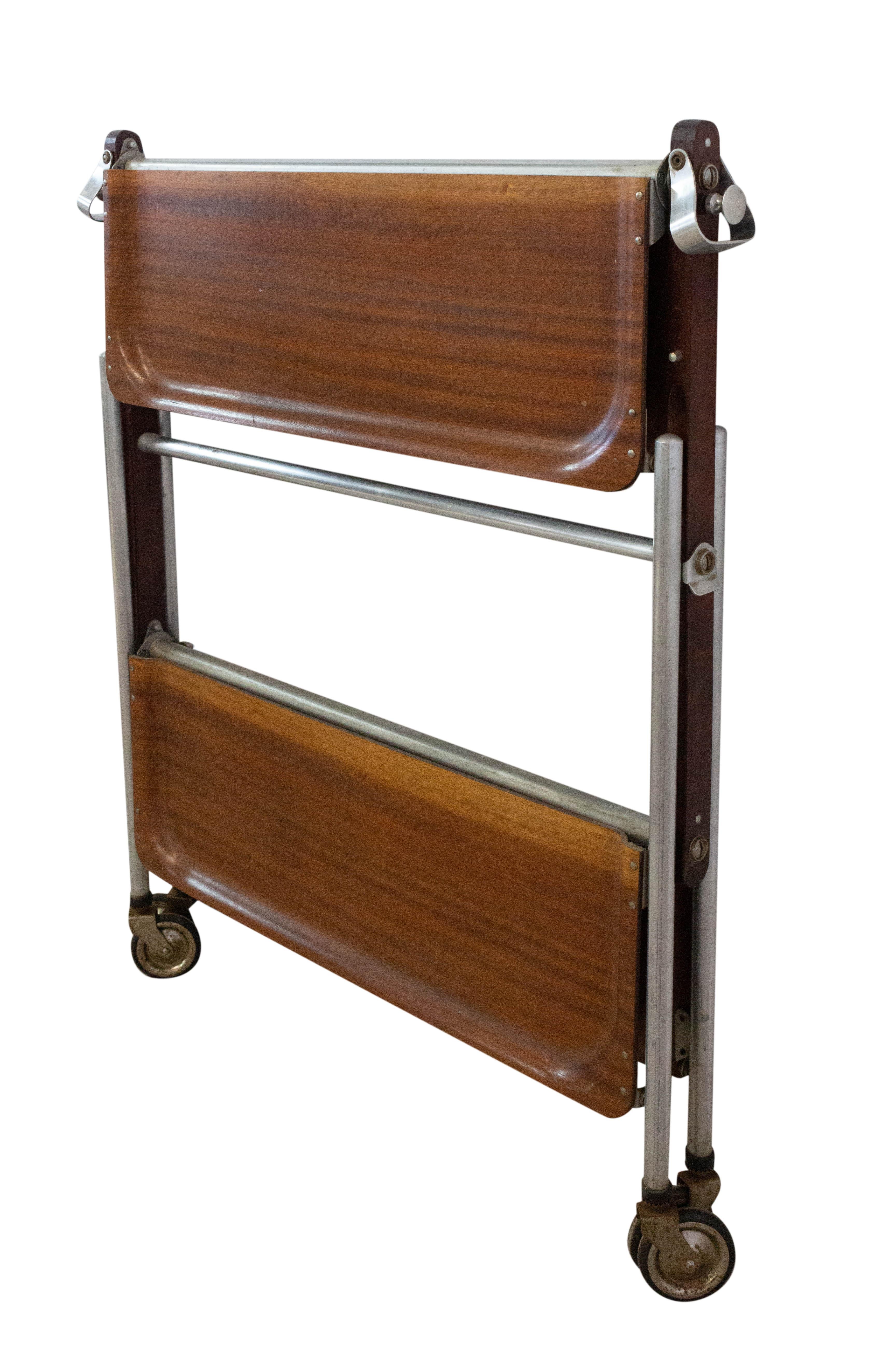 Midcentury Folding Trolley Mahogany Bar Cart for Textable, 1950 In Good Condition In Labrit, Landes