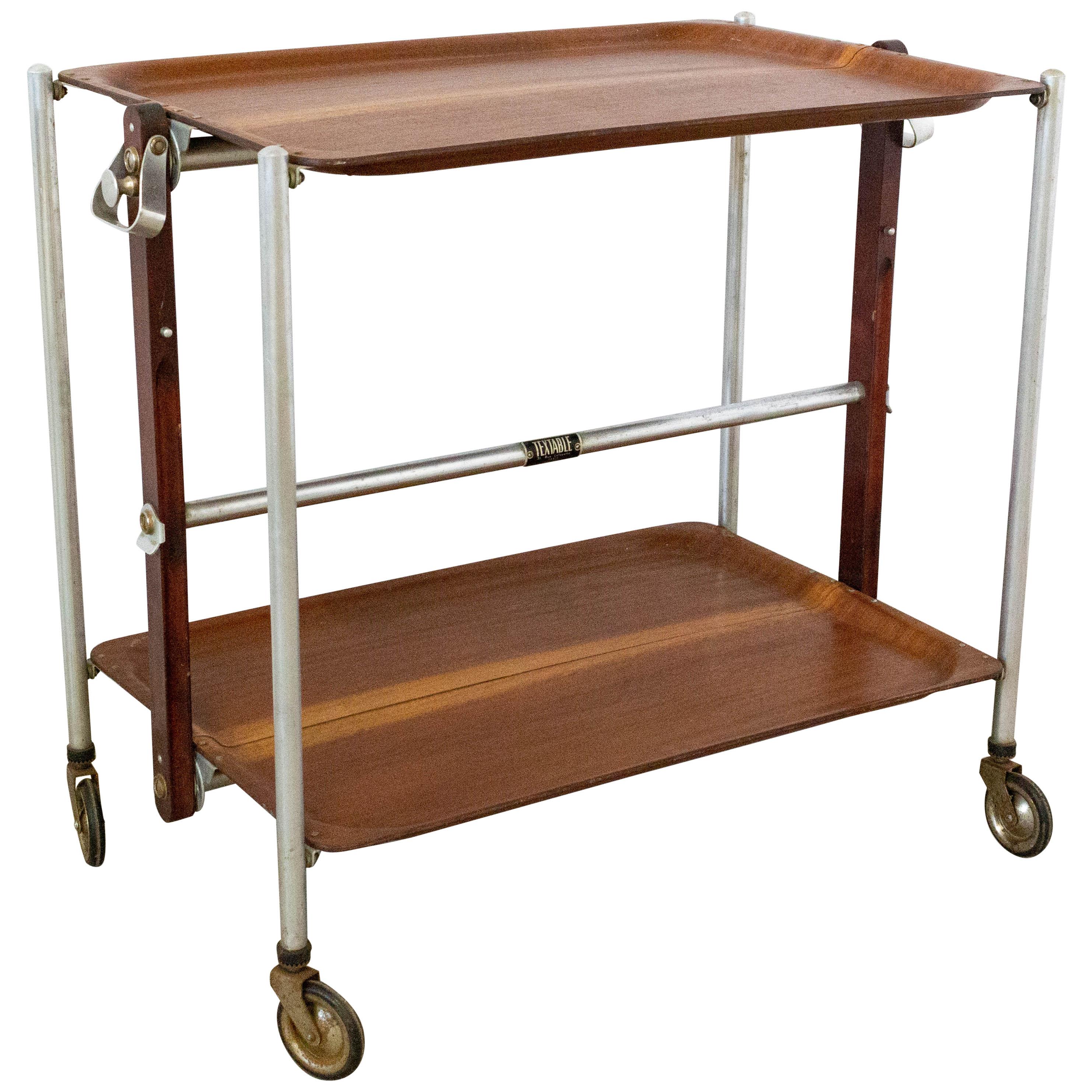 Midcentury Folding Trolley Mahogany Bar Cart for Textable, 1950