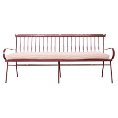 Midcentury Folk Art Painted Iron Spindle Farmhouse Bench