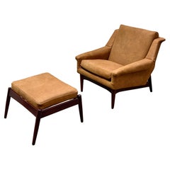 Midcentury Folke Ohlsson Dux Leather Lounge Chair + Ottoman - Teak Bracket Back