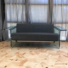 Stunning Fontana Arte Glass Framed Sofa Loveseat FIAM Milan Italy 1970s
