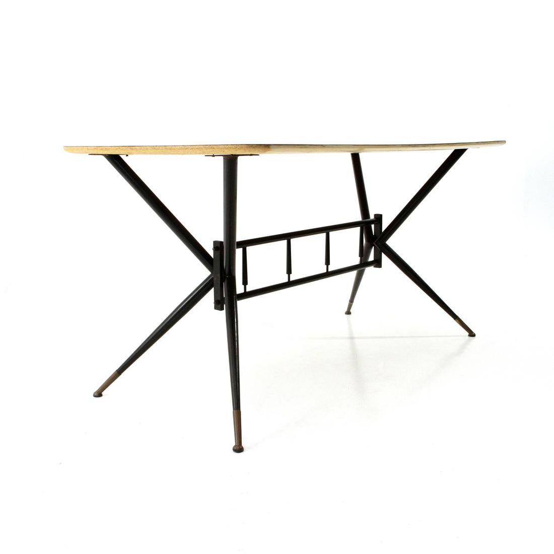 Italian Midcentury Formica and Black Metal Dining Table, 1950s