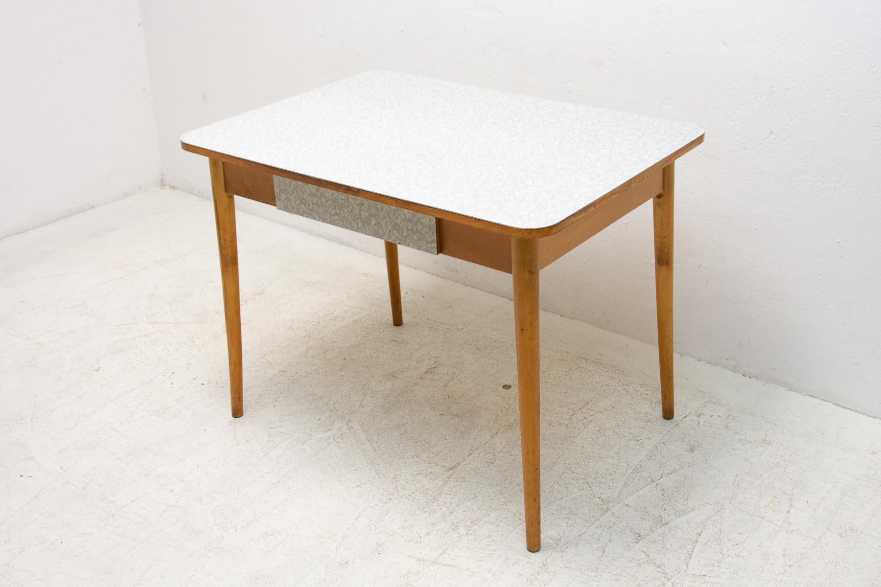 Mid-Century Modern  Midcentury Formica and Wood Central Table, Czechoslovakia, 1960's For Sale