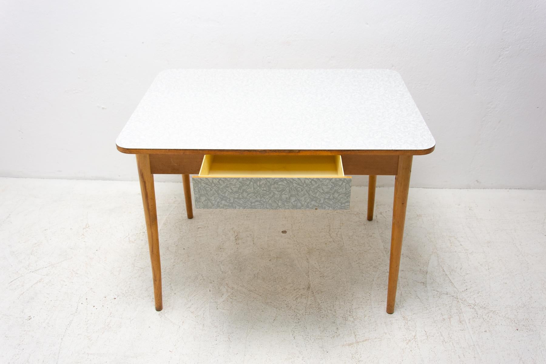 20th Century  Midcentury Formica and Wood Central Table, Czechoslovakia, 1960's For Sale