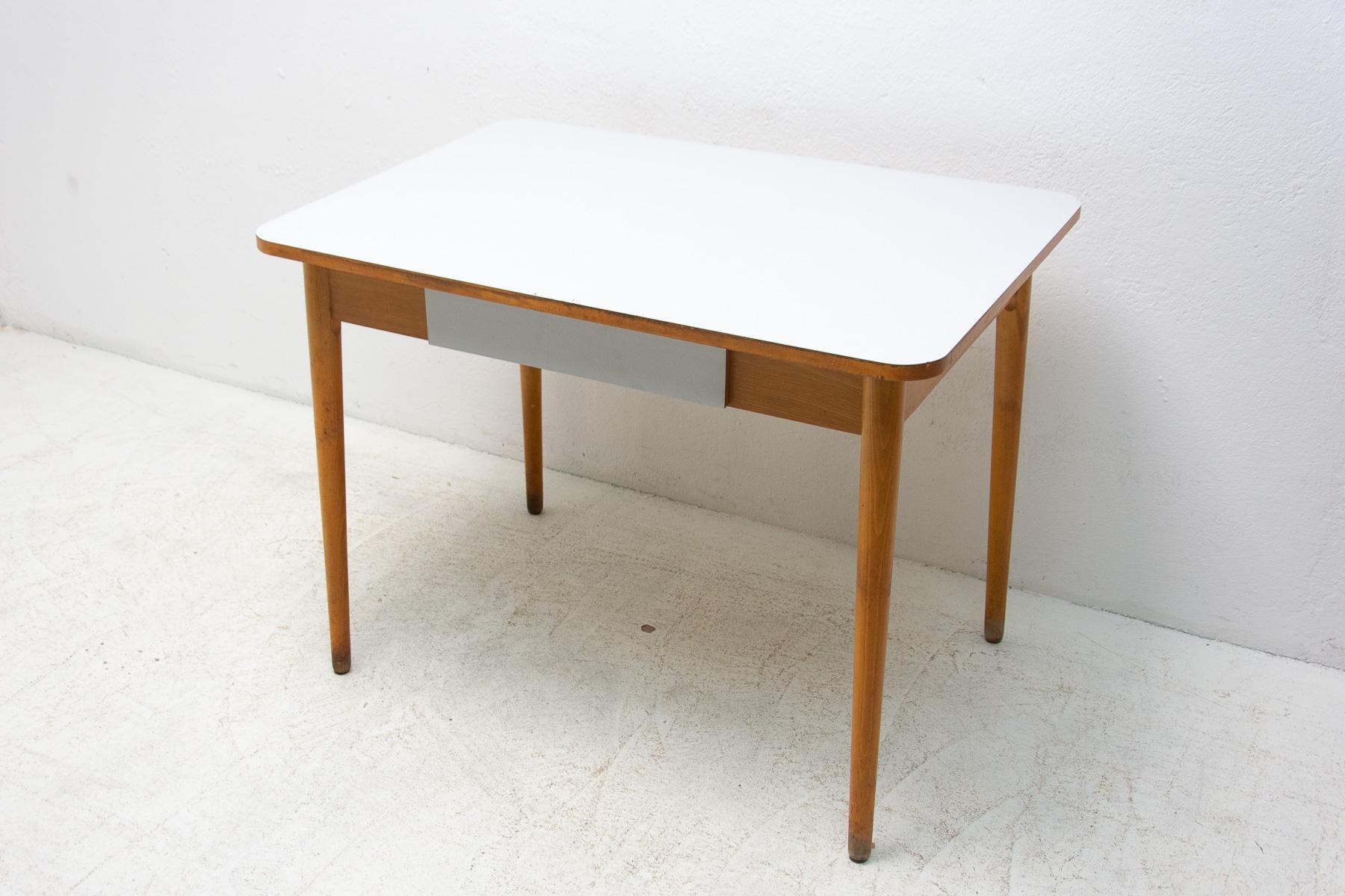 Fabric Midcentury Formica and Wood Central Table, Czechoslovakia, 1960´s For Sale