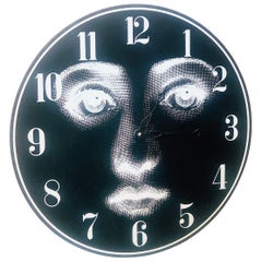 Midcentury Fornasetti Wall Clock Reverse Black Face
