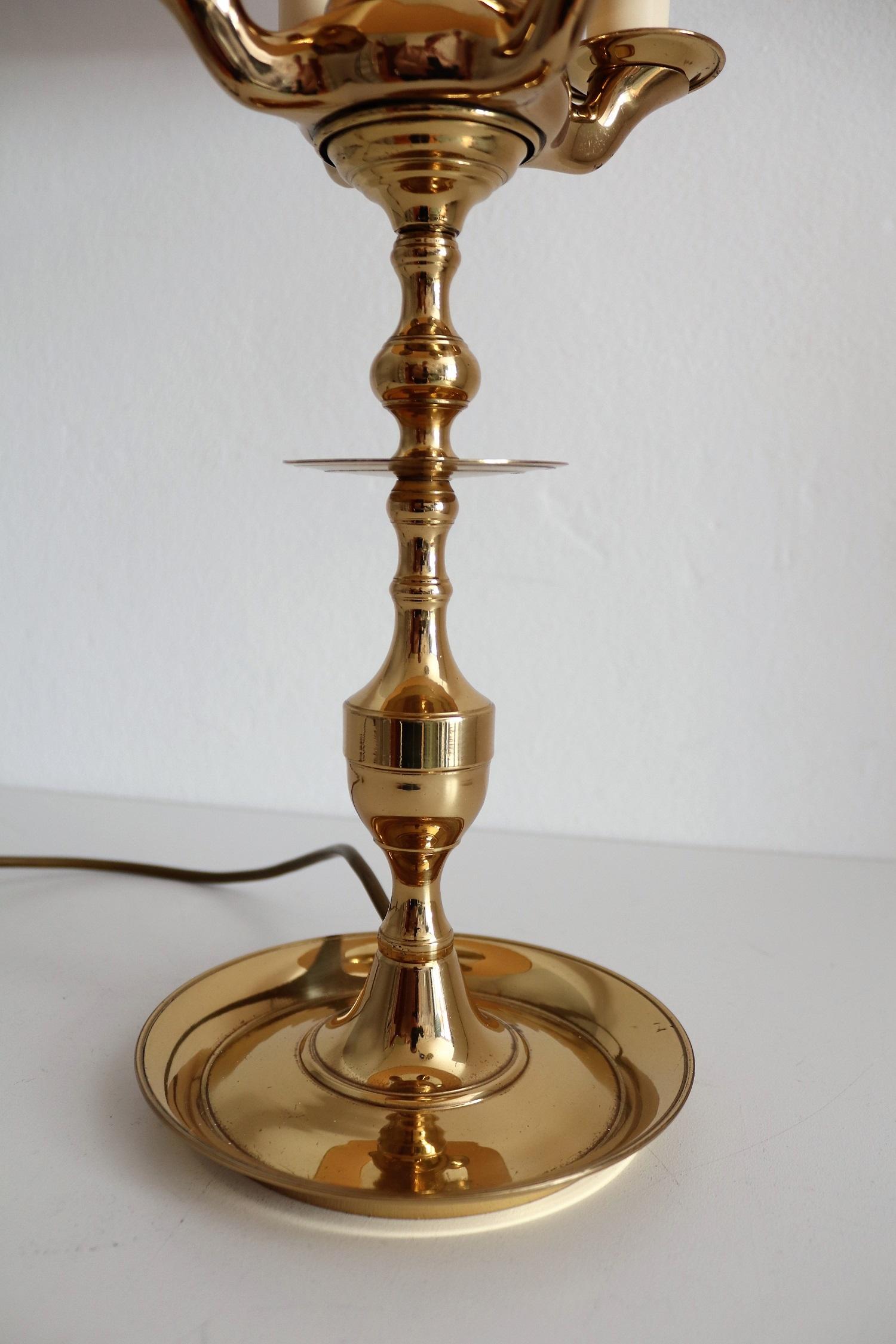 Midcentury Four-Arm Brass Bouillotte Table Lamp in Louis XVI Style, 1950s 5