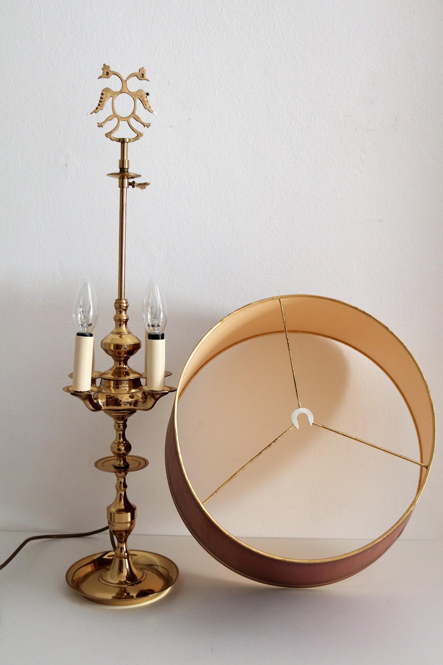 Midcentury Four-Arm Brass Bouillotte Table Lamp in Louis XVI Style, 1950s 10