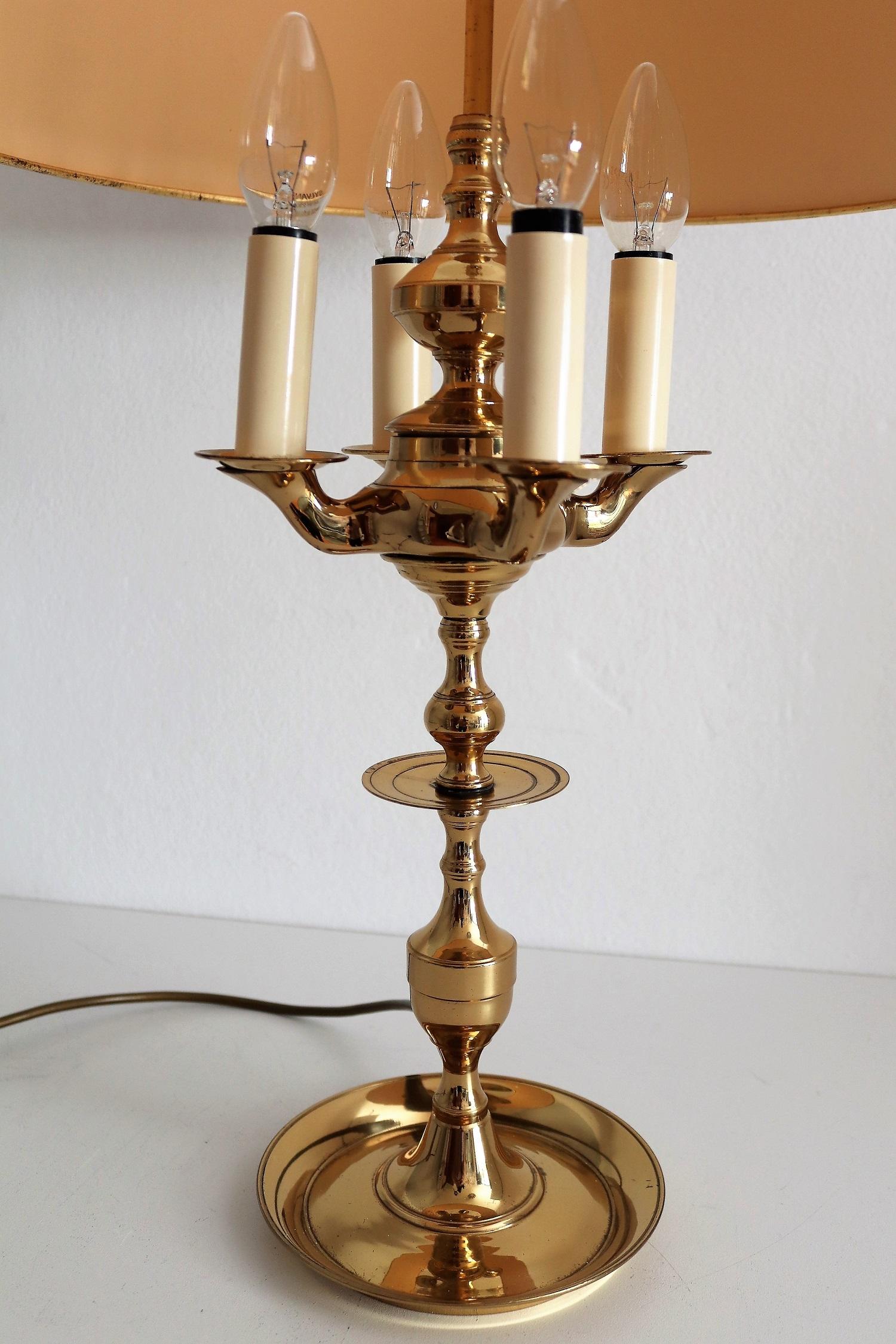 German Midcentury Four-Arm Brass Bouillotte Table Lamp in Louis XVI Style, 1950s