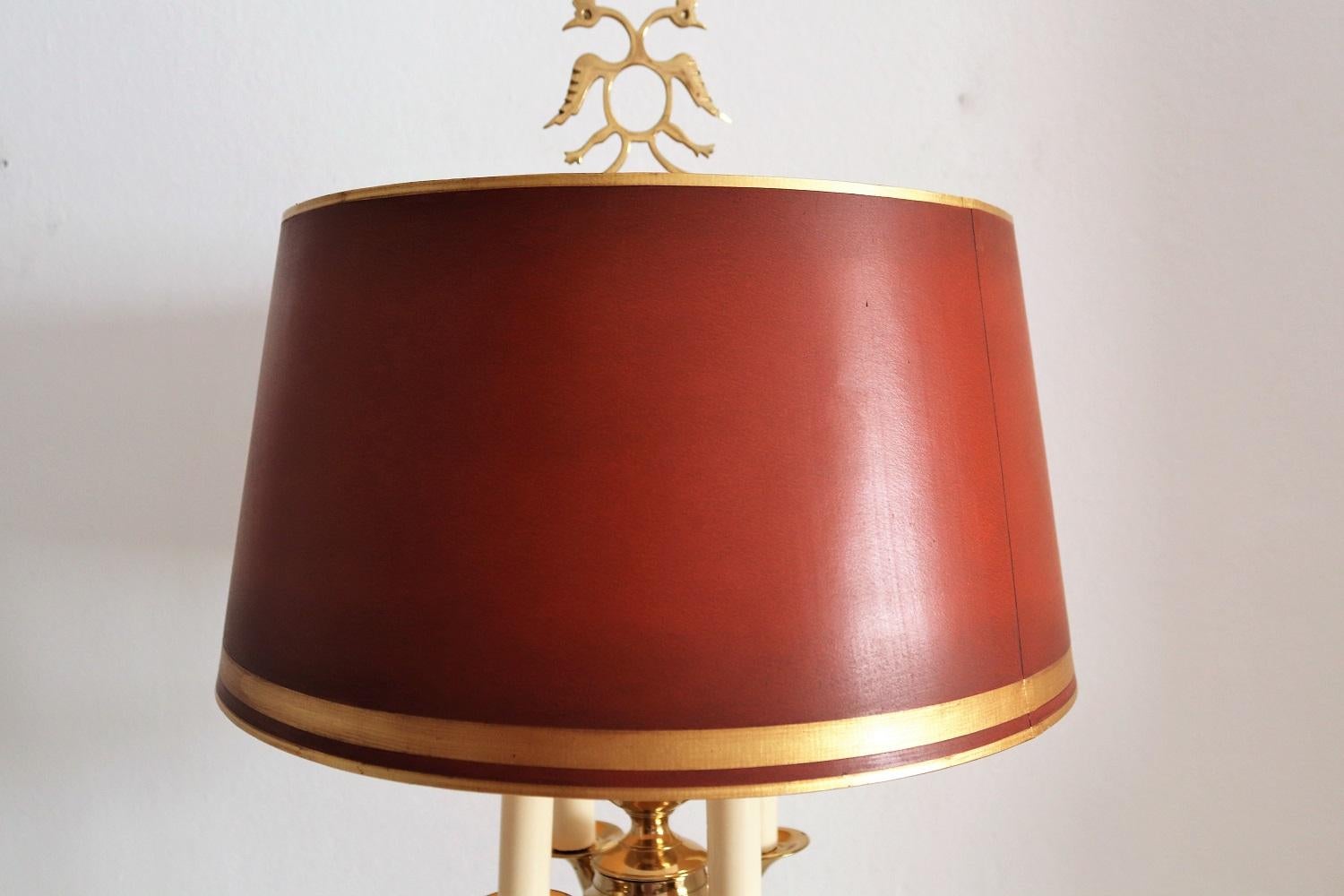 Midcentury Four-Arm Brass Bouillotte Table Lamp in Louis XVI Style, 1950s 2