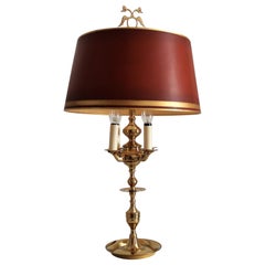 Vintage Midcentury Four-Arm Brass Bouillotte Table Lamp in Louis XVI Style, 1950s