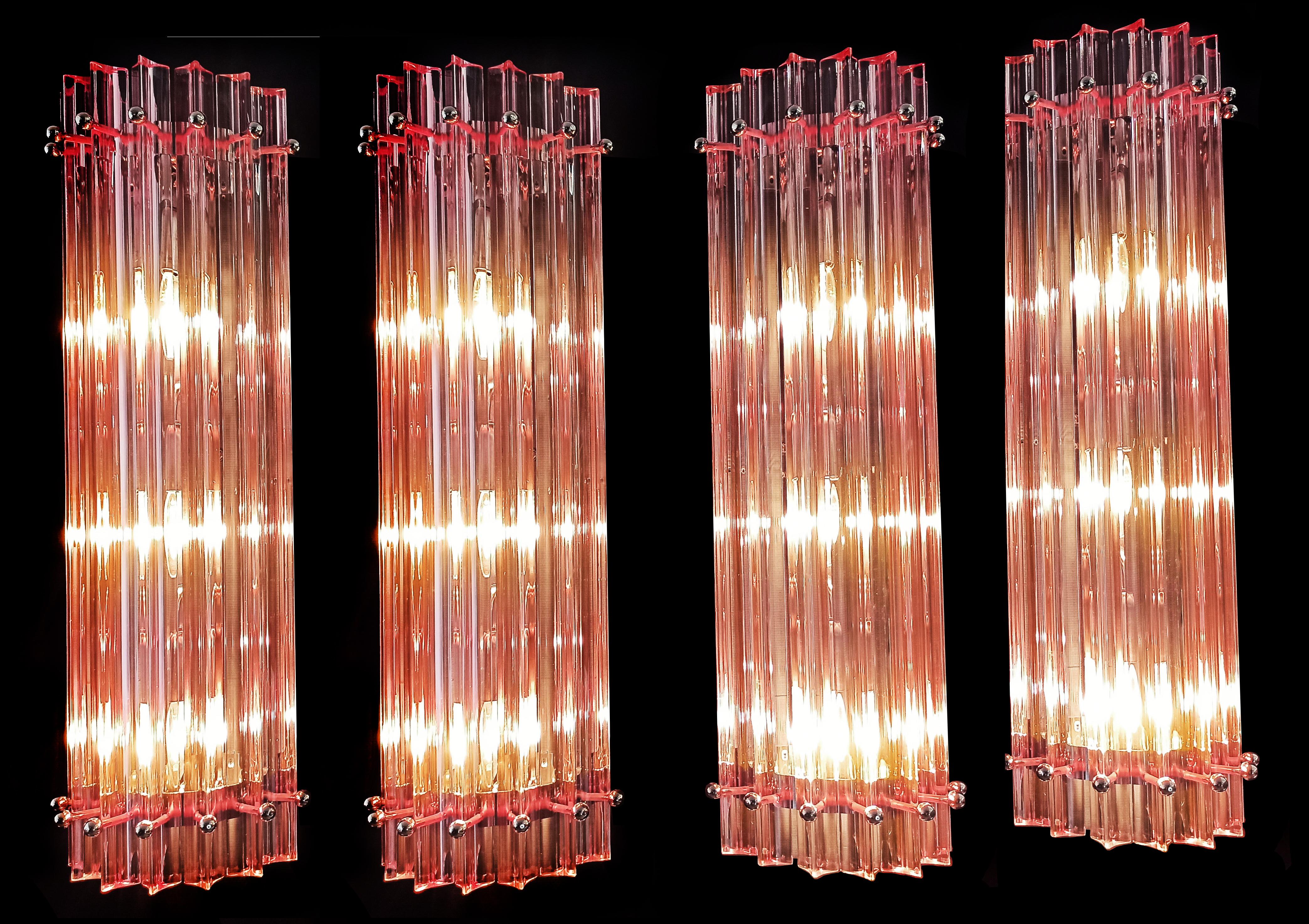  Midcentury Four Italian Pink Wall Sconces, Murano, 1990s For Sale 6