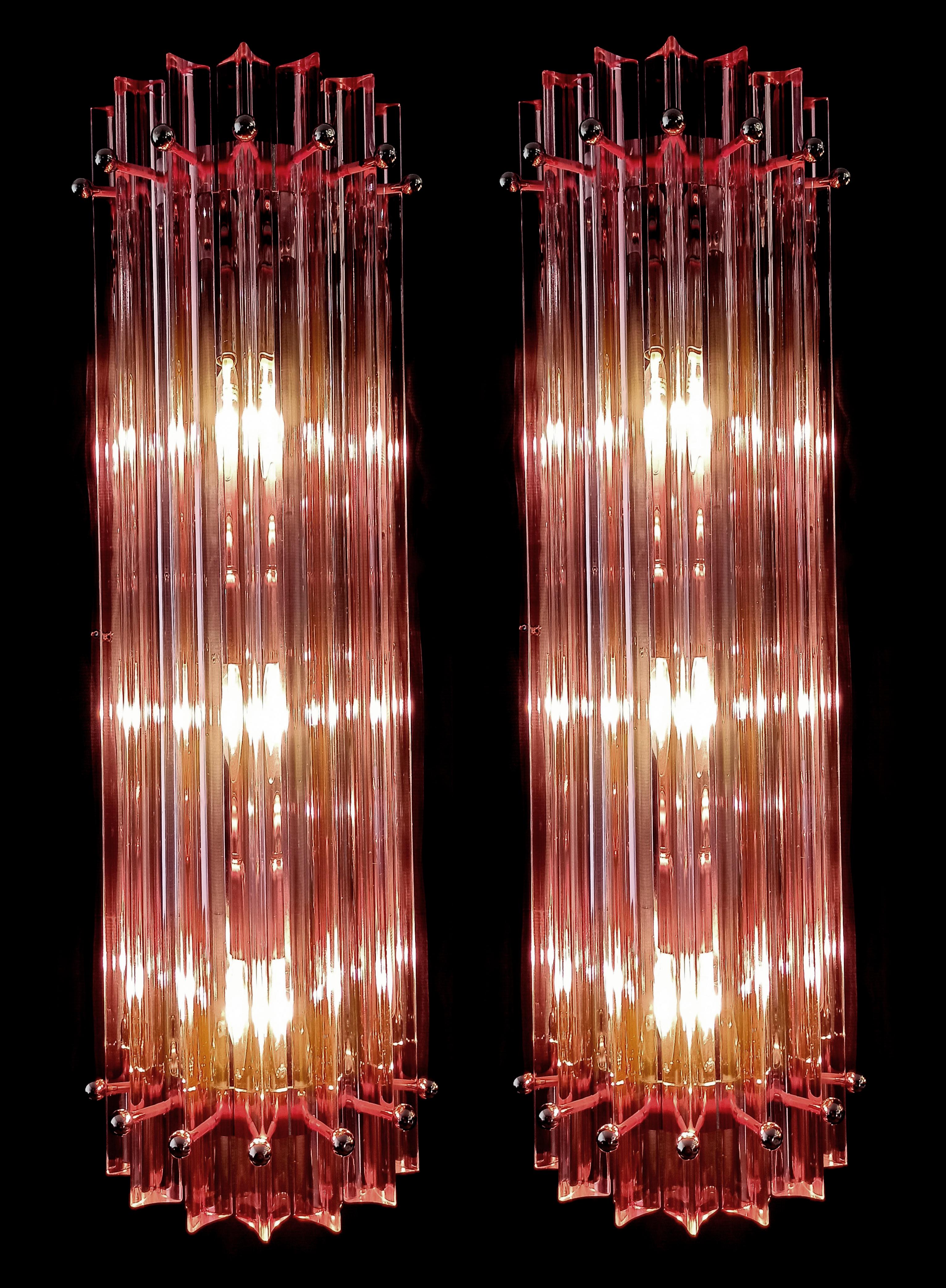 Midcentury Four Italian Pink Wall Sconces, Murano, 1990s For Sale 7