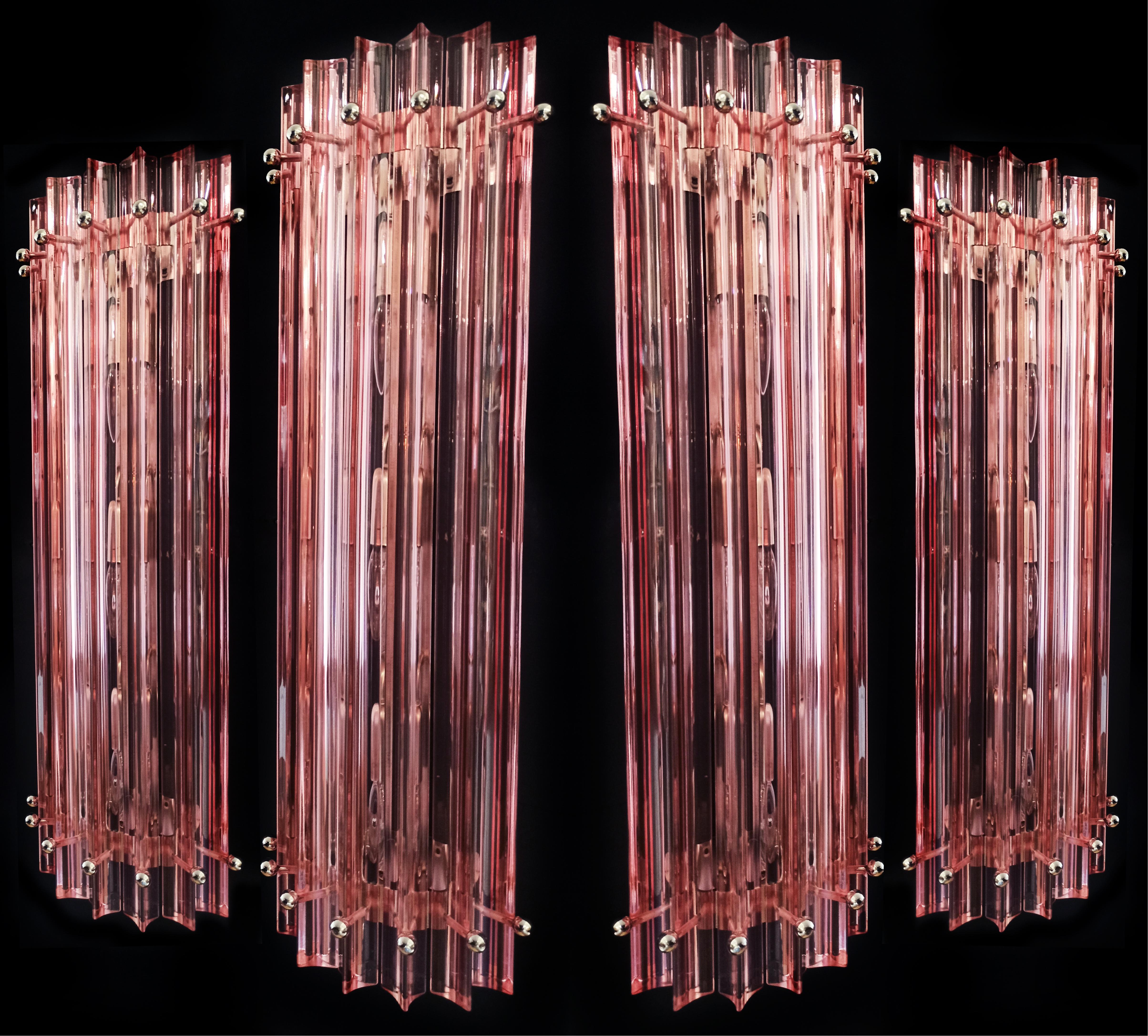  Midcentury Four Italian Pink Wall Sconces, Murano, 1990s For Sale 3