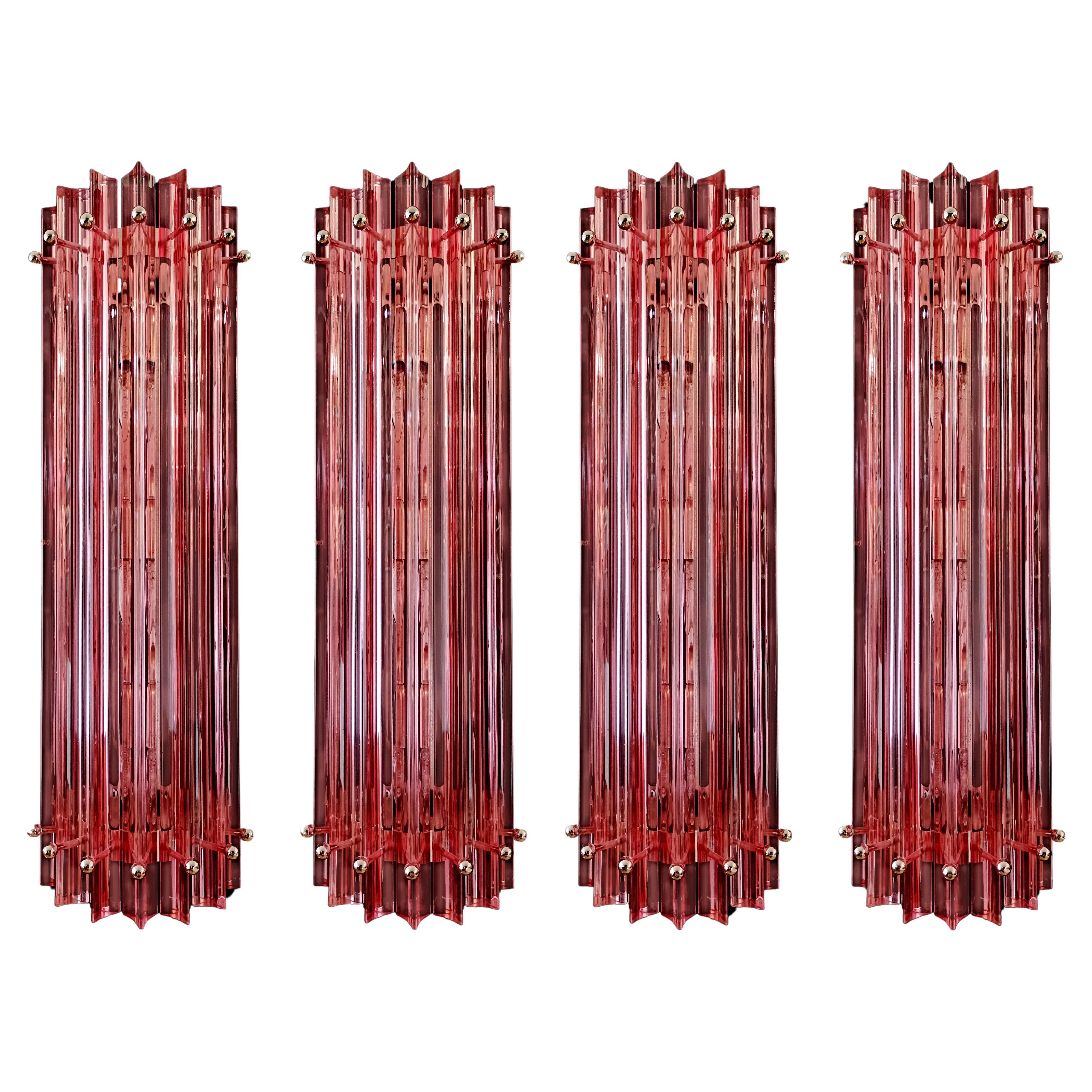  Midcentury Four Italian Pink Wall Sconces, Murano, 1990s