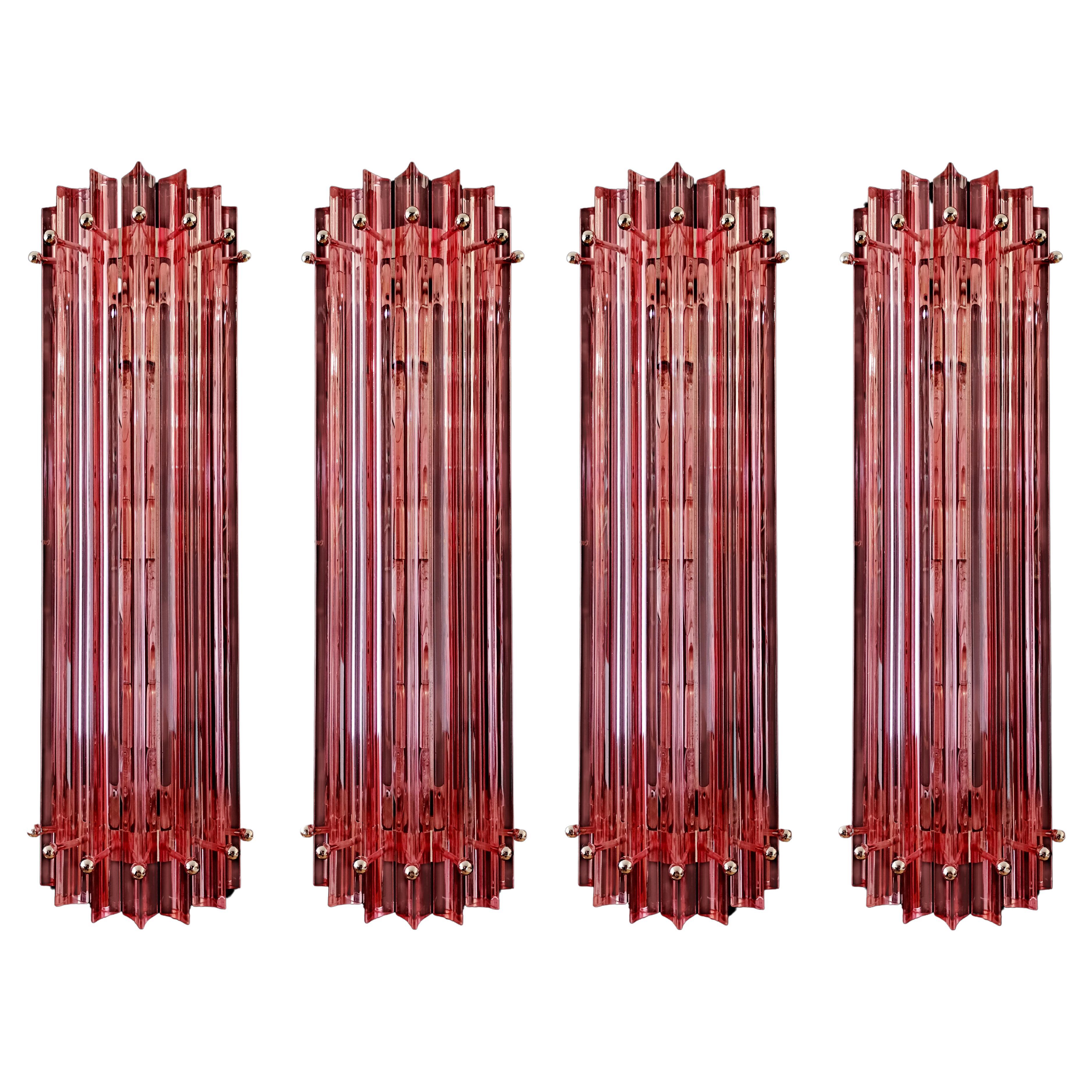Midcentury Four Italian Pink Wall Sconces, Murano, 1990s