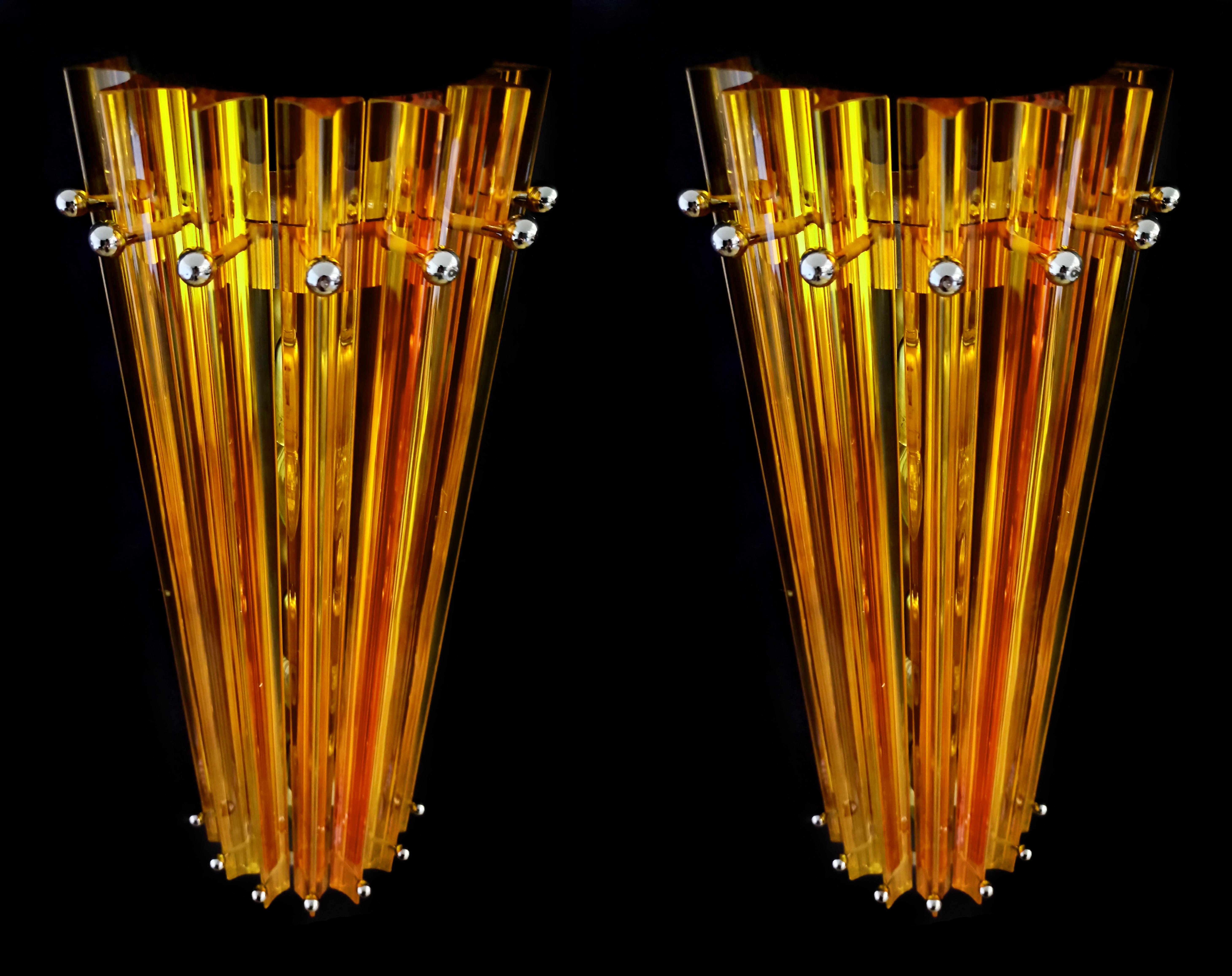 Metal Midcentury Four Italian Wall Sconces, Venini Style Murano, 1990s For Sale