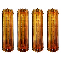 Vintage  Midcentury Four Italian Wall Sconces, Venini Style Murano, 1990s