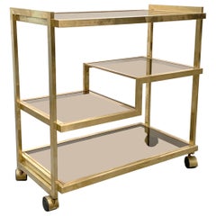 Midcentury Four Levels Bar Cart Italy Gold-Plated Brass and Smoked Glass, 1970s