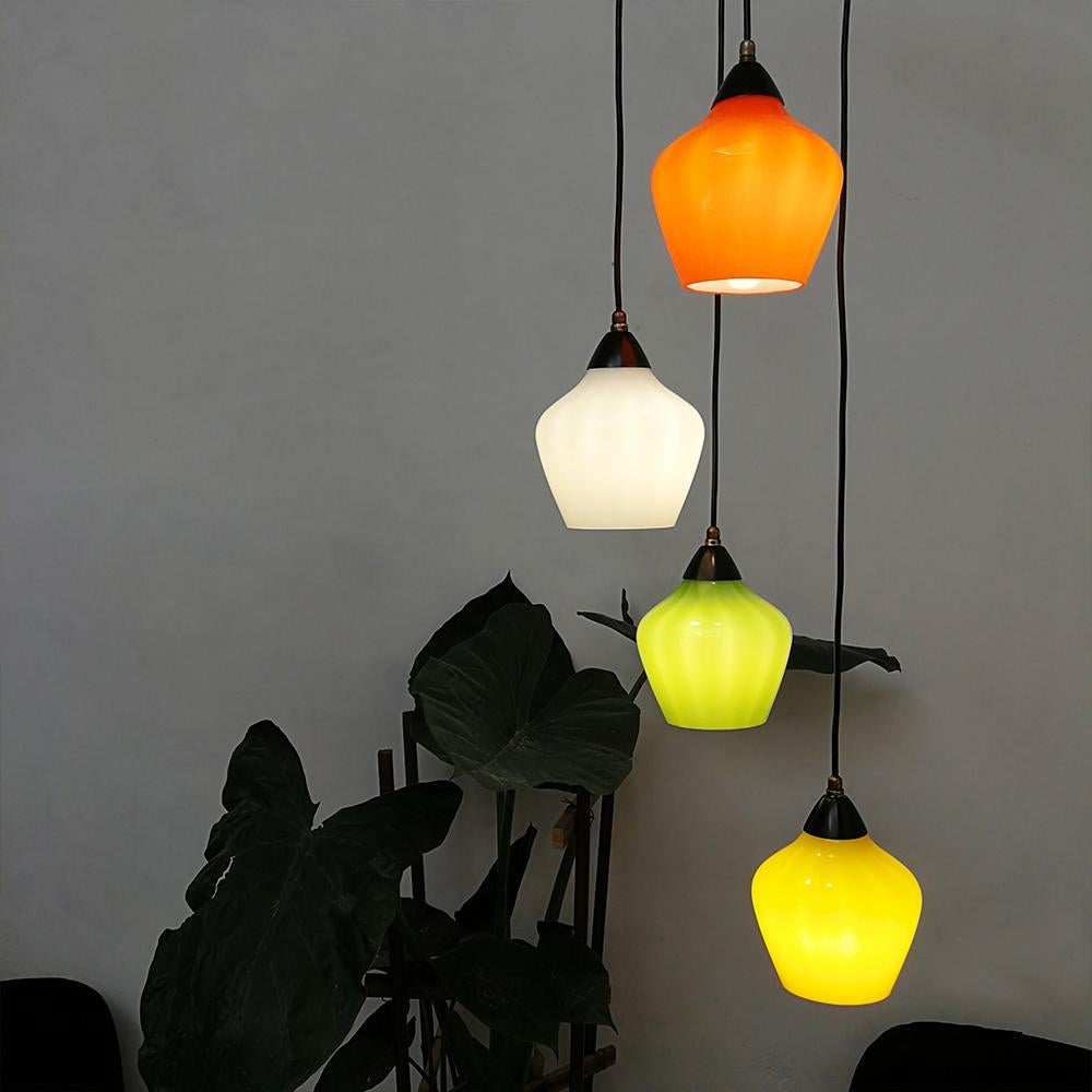 Midcentury Four-Lights Colored Glass Ceiling Lamp, 1950s 5