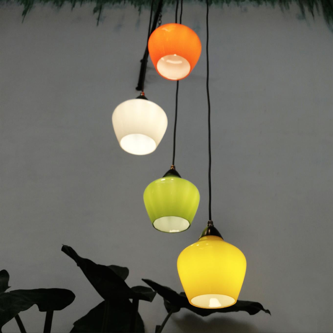 Midcentury Four-Lights Colored Glass Ceiling Lamp, 1950s 6