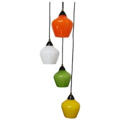 Midcentury Four-Lights Colored Glass Ceiling Lamp, 1950s