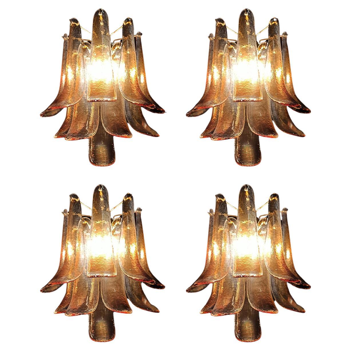 Midcentury Four of Italian Amber Murano Sconces For Sale