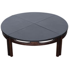 Midcentury Four-Piece Walnut and Leather Coffee Table USA, 1960s