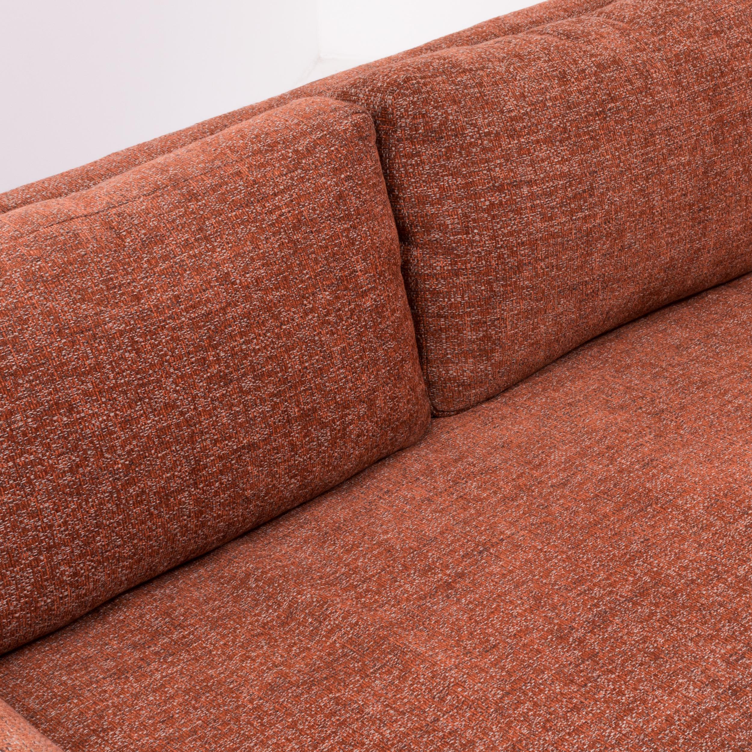  Milo Baughman Mid Century Orange Tweed Tuxedo Four-Seat Sofa 2