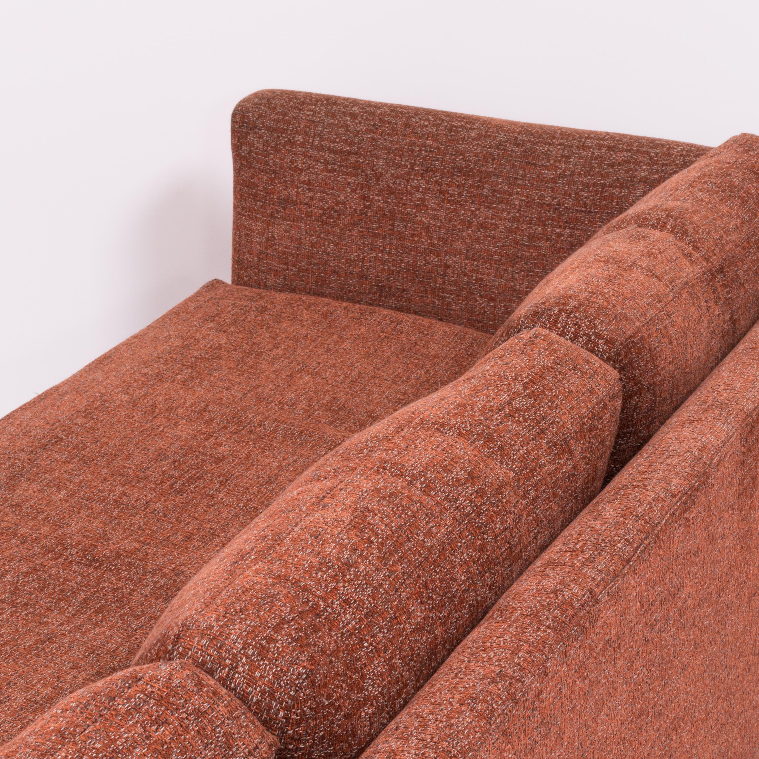 Milo Baughman Mid Century Orange Tweed Tuxedo Four-Seat Sofa 3