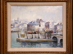 Gerahmtes Ölgemälde aus der Mitte des Jahrhunderts „L'Ile Saint-Louis, Paris“, signiert L. Delarue