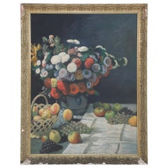 Midcentury Framed Still Life Oil Painting of a Still Life Table Scene