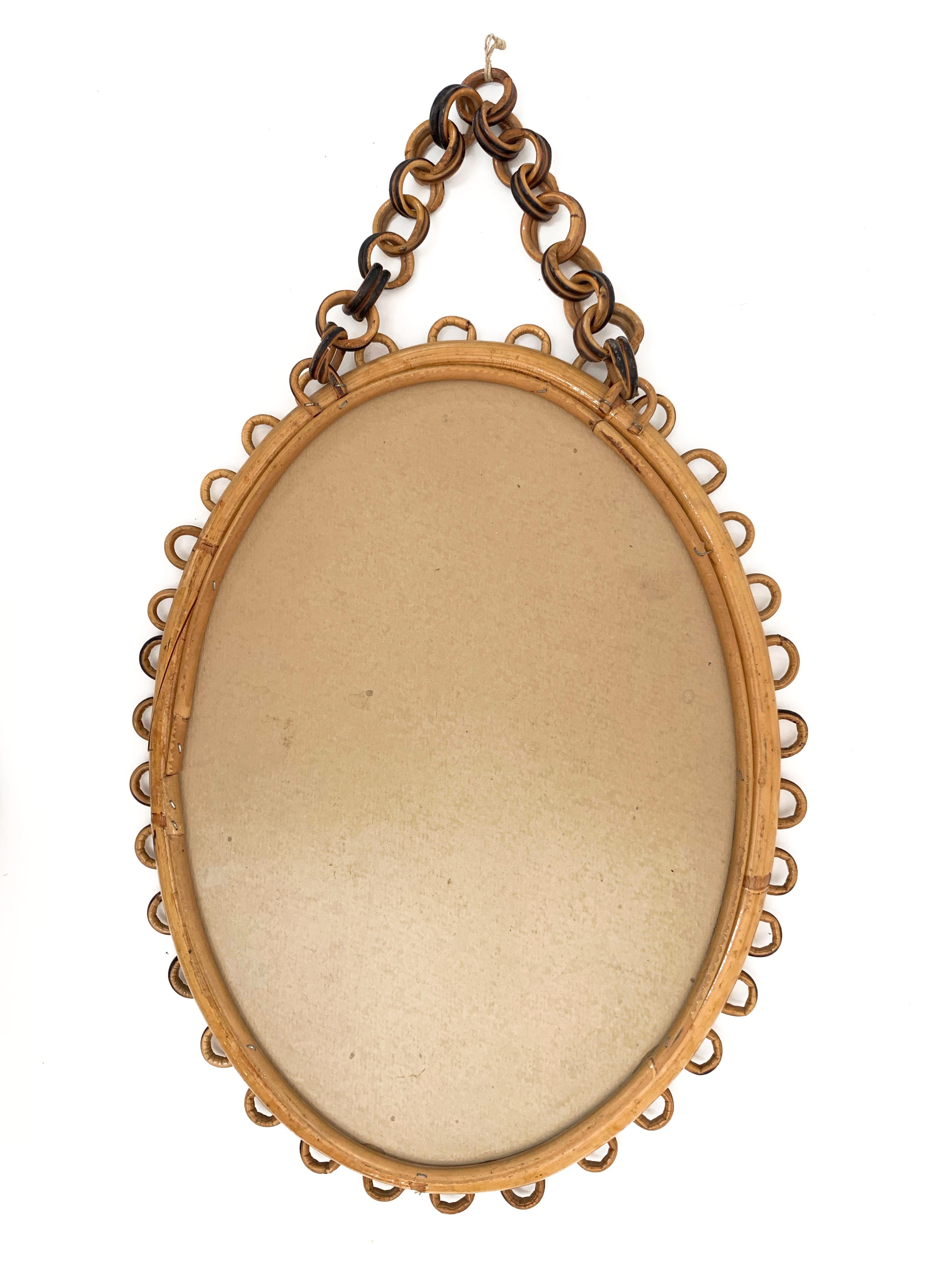 Midcentury Franco Albini Rattan and Bamboo Italian Oval Mirror, 1950s 3