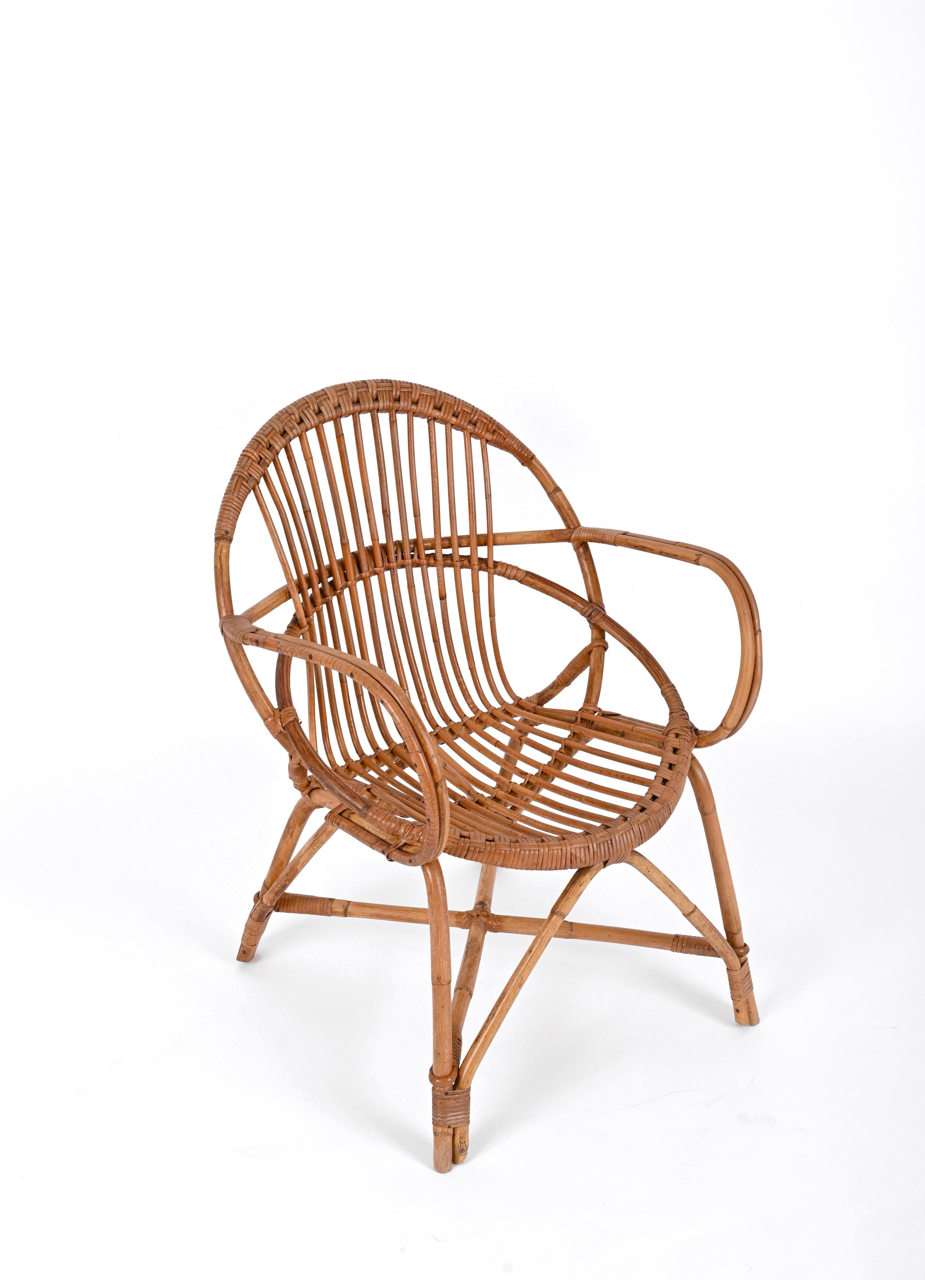 Midcentury Franco Albini Rattan and Bamboo Shell-Shaped Armchair, Italy, 1950s For Sale 5